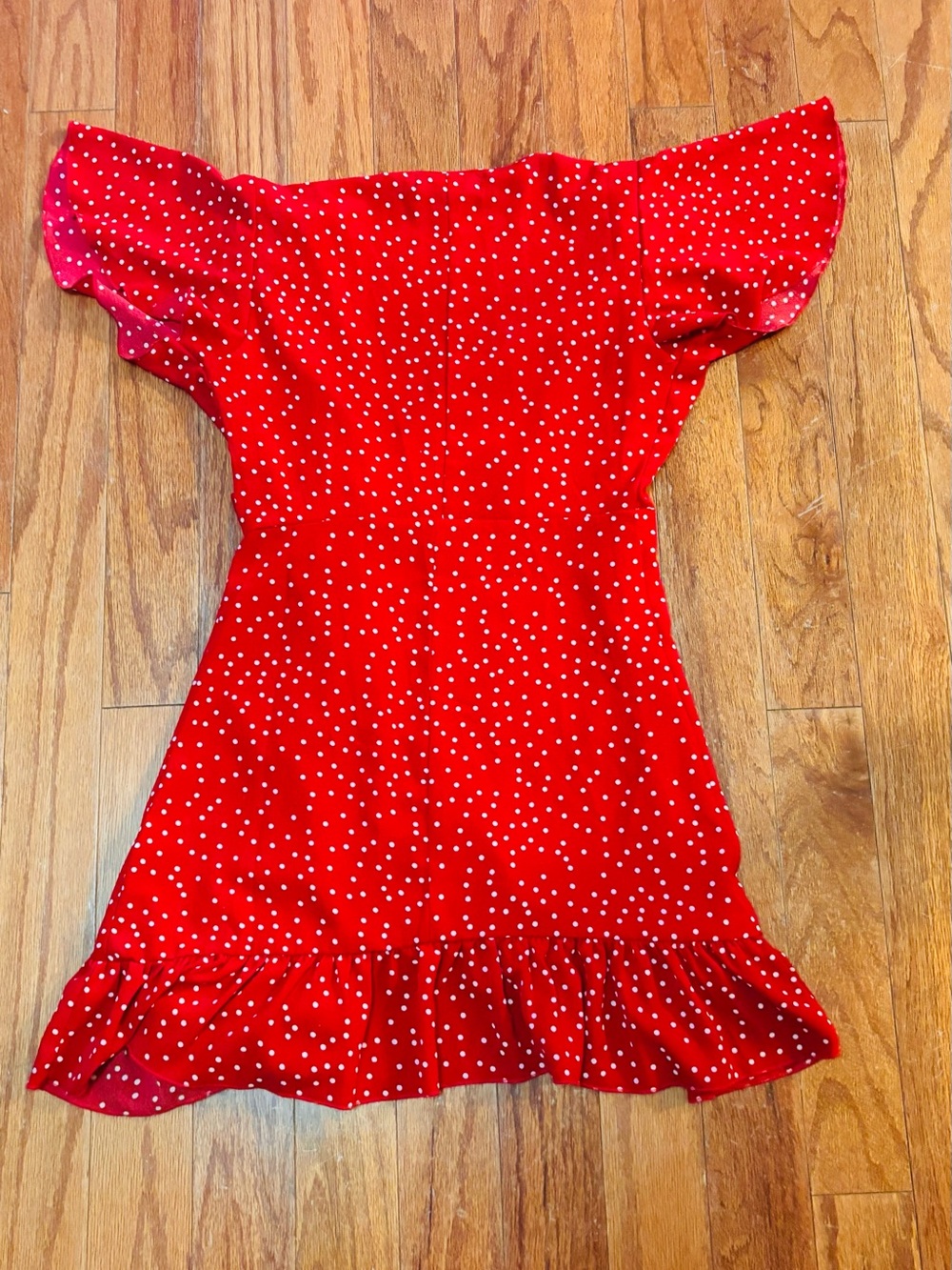 Relipop Red Polka Dot Wrap Mini Dress with Ruffle Hem NWOT Size Small - Picture 8 of 10